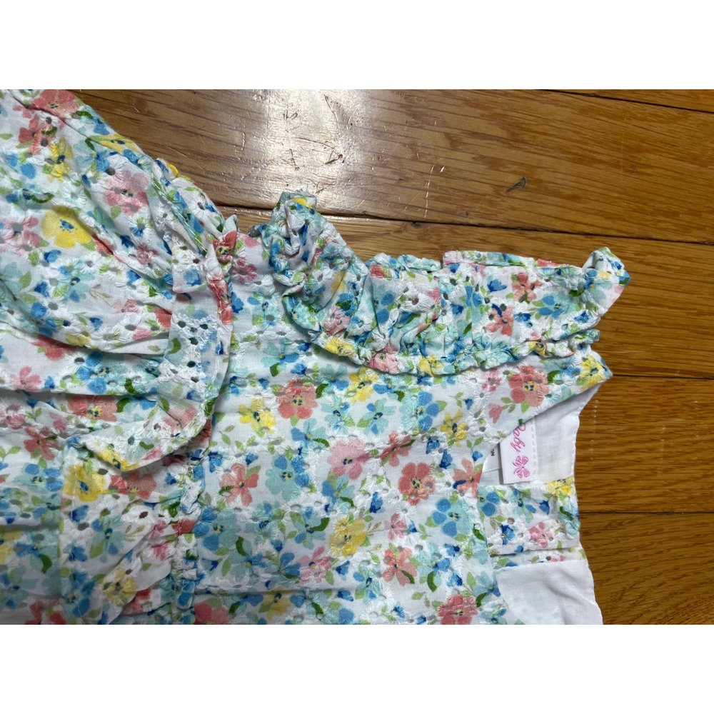 Bonnie Baby Floral Eyelet Ruffle Dress Blue Pink Yellow 12M NEW - Picture 4 of 9